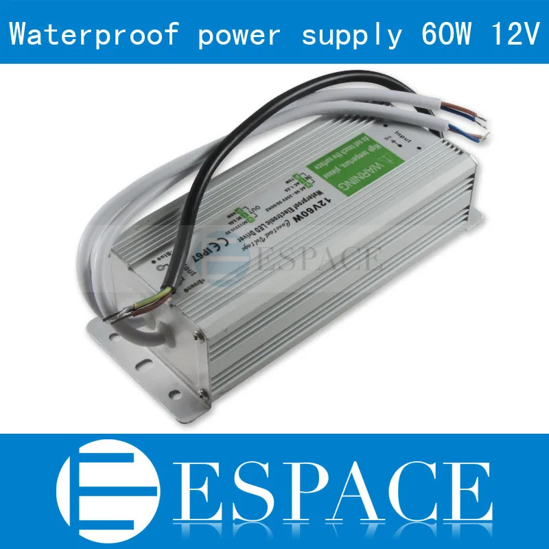 

10piece/lot IP67 12V 5A 60W AC100-240V Input Electronic Waterproof Led Power Supply/ Led Adapter 12V 60W free fedex