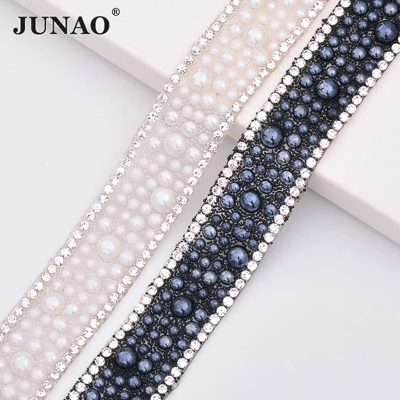 Стразы JUNAO 5 ярдов * 18 мм с белым и черным жемчугом декоративная цепочка для