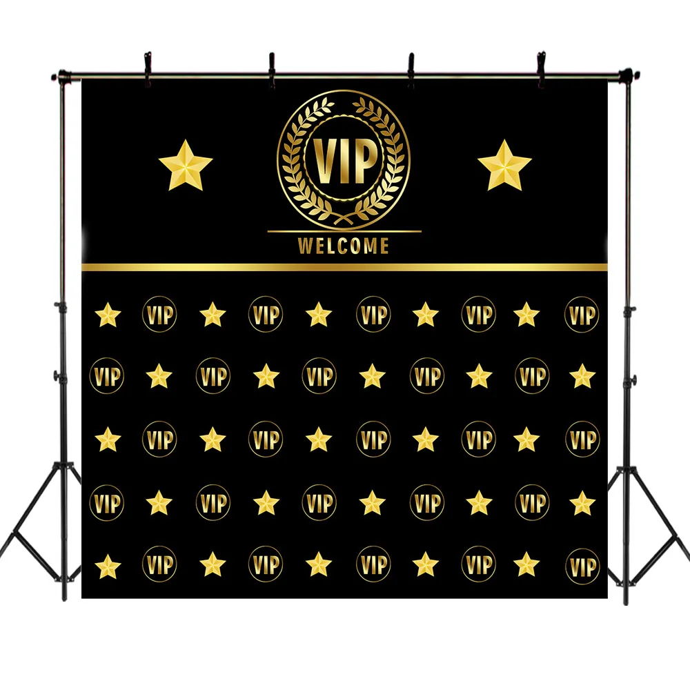 

NeoBack VIP Birthday Party Backdrop Custom Gold Star Repeat VIP Black Photography Backdrops Studio Shoots
