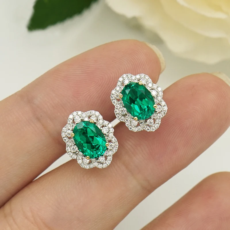 

AAA 3ctw Solid 14K White And Yellow Gold Lab Colombia Green Oval Cut Emerald Earrings Engagement Earrings Jewelry For Women