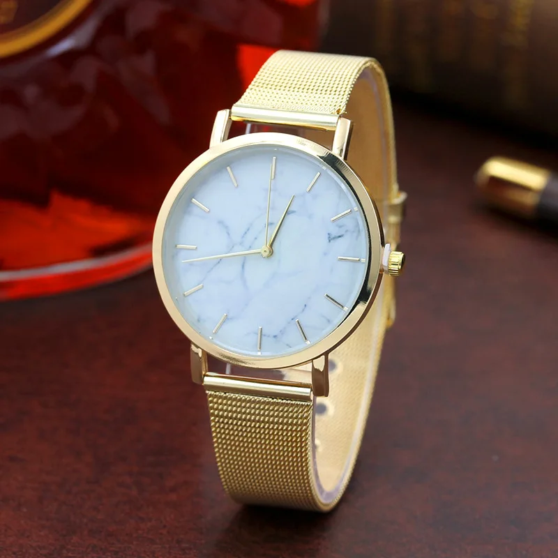 

Chasy 2018 Hot brand Geneva Fashion Simple Marble Dial Women Quartz Watch Golden Metal Mesh Band Lady Dress Watch Hot Reloj Muje