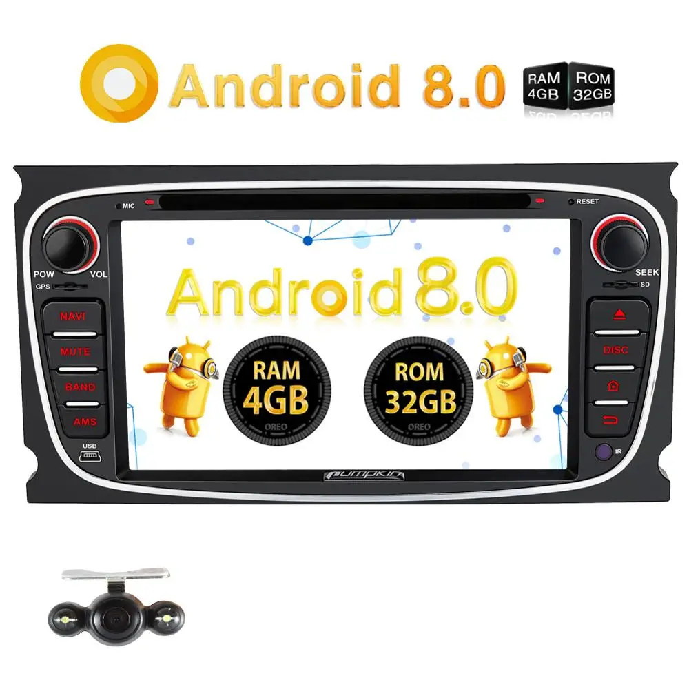 Тыква 2 Din 7 ''Автомобильный мультимедийный плеер Android 8 0 GPS Авторадио для Ford