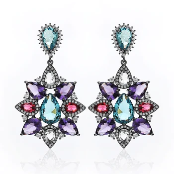 

Beautiful Crystal Flower Luxury Drop Earring Big AAA+ Cubic Zirconia Pendant Earrings XIUMEIYIZU Fashion Jewelry Wholesale