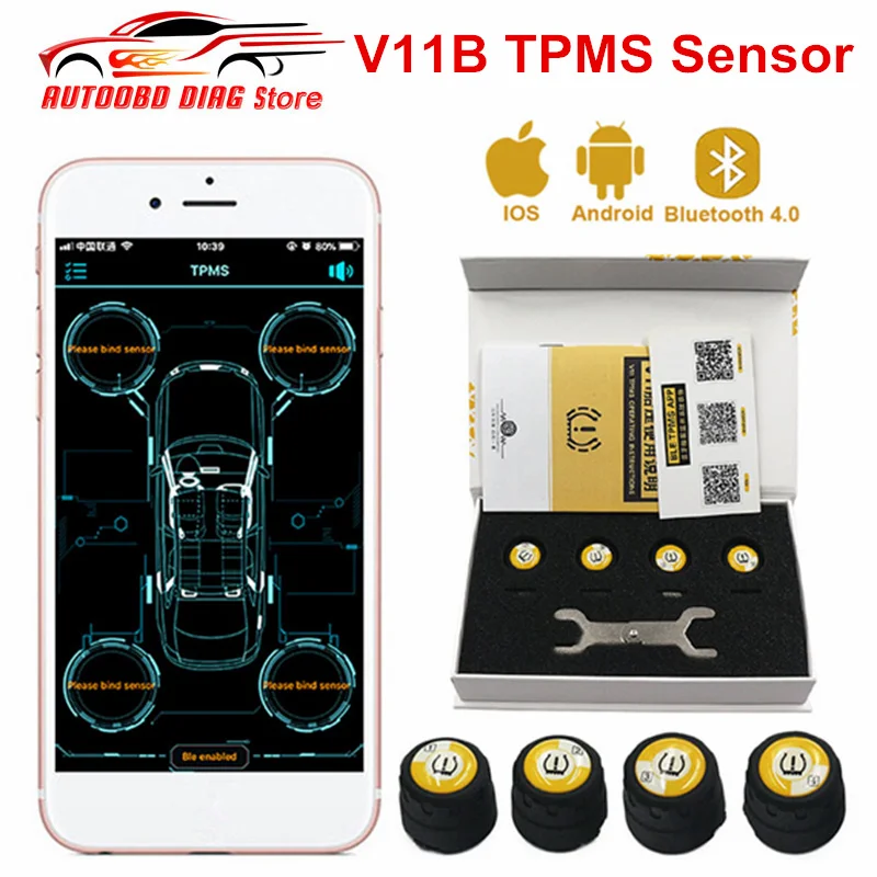 

4 Pieces Outer Sensors TPMS Bluetooth 4.0 Car TPMS Tire Pressure Monitoring System BLE TPMS Low Energy Alarm For Android iOS