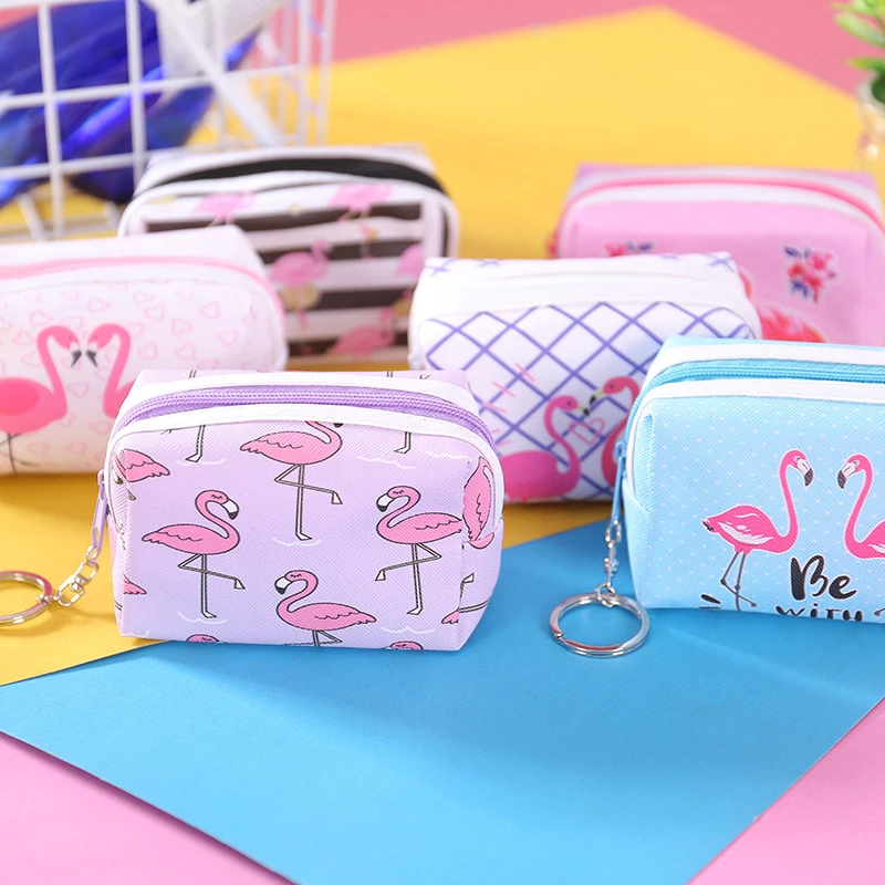

Cartoon Flamingo Coin Purse PU Leather Earphone Storage Bag Key Organizer Zipper Bag Cute Wallet Storage Pouch