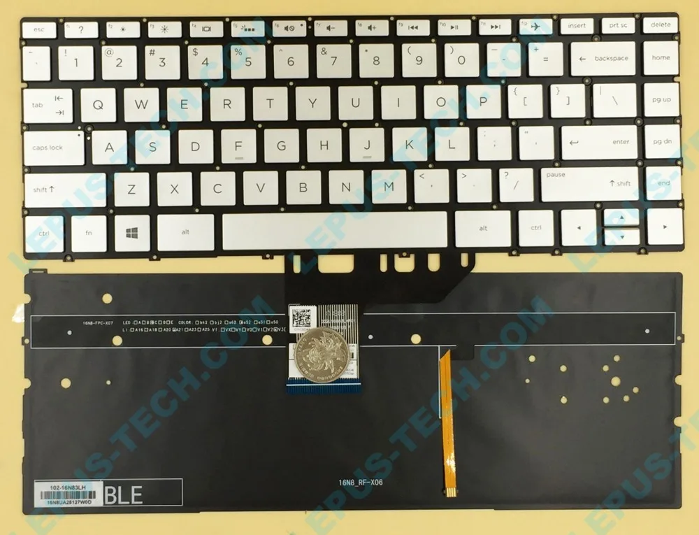 

English US backlit keyboard for HP 13-AE silver color with backlight keyboard