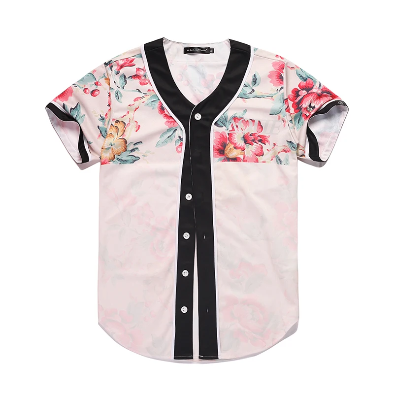 Cloudstyle 2018 Floral 3D Baseball Jersey Soft Tees Red Flowers 3D