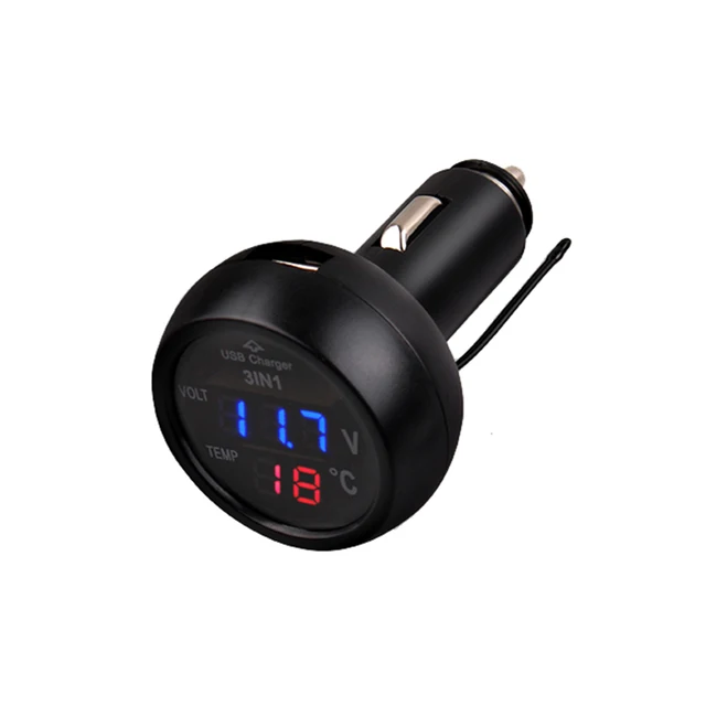 3 in 1 Thermometer Car USB Charger Voltage Meter Monitor 2.1A For