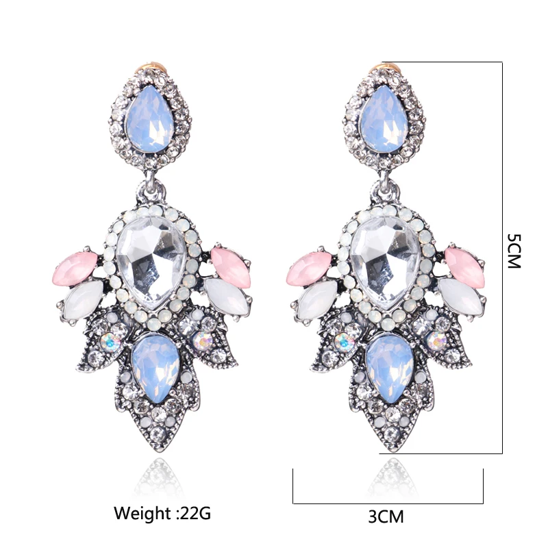 Ztech New Hot Light Blue& Pink Resin with big Crystal Flower Earrings for Women Luxury Starburst Pendant Gem Statement Earrings