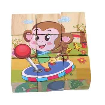

Kid Wooden Cartoon Animal Puzzle Toy 6 Sides Wisdom Jigsaw Game Single 3D Puzzle toys Early Education Learning Toys For Children