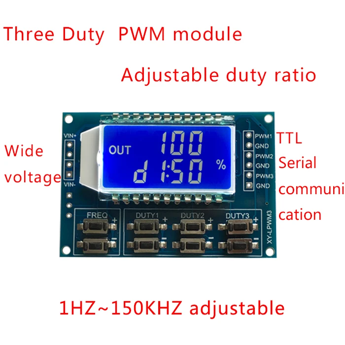 

LCD Digital Display 3 Way Signal Generator PWM Pulse Frequency Duty Cycle 1HZ~150KHZ Adjustable Square wave