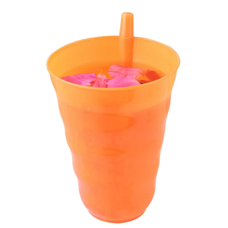 Красочные пластиковая чашка C трубочкой холодный напиток чашка со встроенным соломенной Кружка Пить дома чашки оранжевый/синий/зеленый домашний декор - Цвет: OR