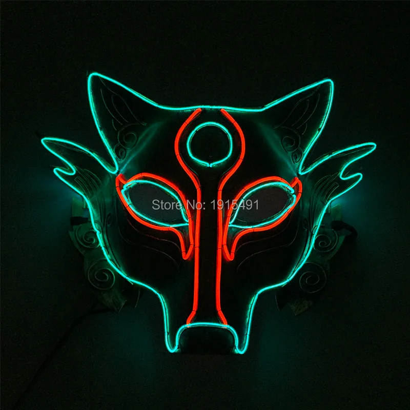 

New Brand design EL Wire glowing Mask Holiday Lighting Luminous Two Color Mixed LED Mask by 3V For Halloween Decoration Supplies