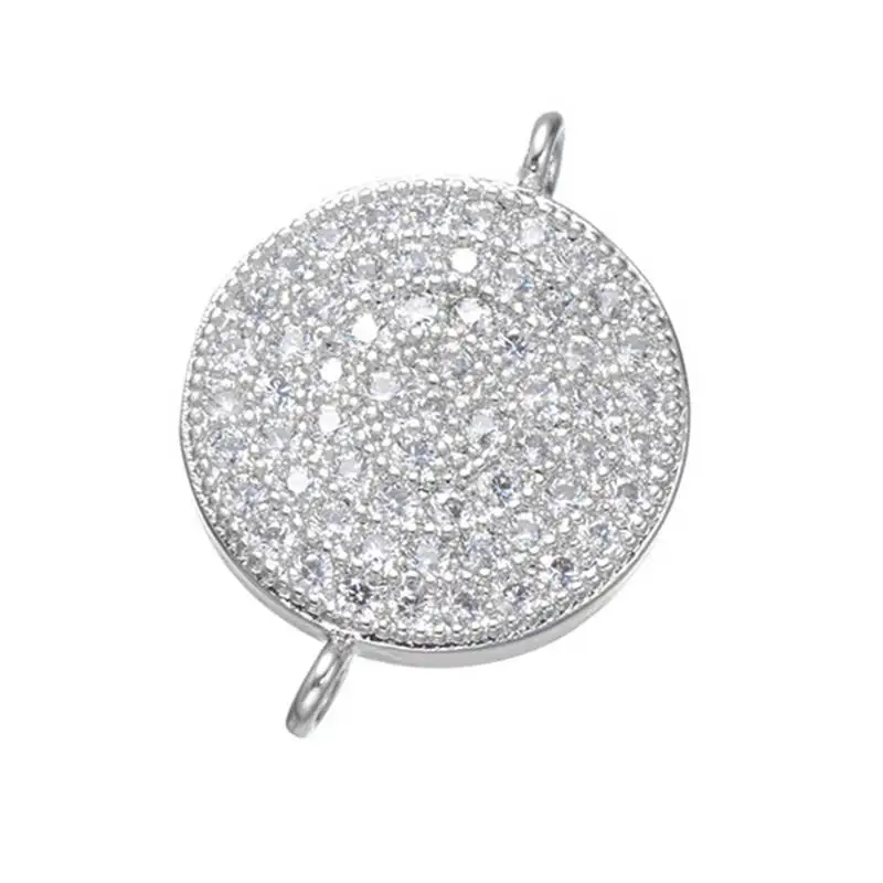 

Supplies For Jewelry Wholesale 5pcs lot Silver Color two Loops Luxury cubic zirconia rhinestone round charms connectors Findings