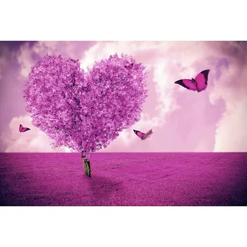 

Vinyl Photography Background Purple Love Tree Butterfly Computed Printed Valentine's Day Backdrops for Photo Studio F-3076