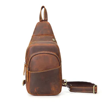 

BOLEKE Crazy Horse Leather Chest Bag Men Handmade Genuine Leather Chest Pack Male Brand Retro Shoulder Crossbody Bag