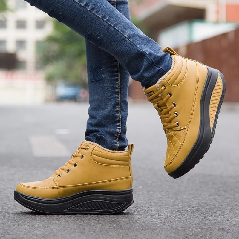 

Women Autumn Winter Sports Platform PU Boots Round Toe Med Heels Sewing Warm Fashion Ladies Ankle Boots Size 35-40 8H0470