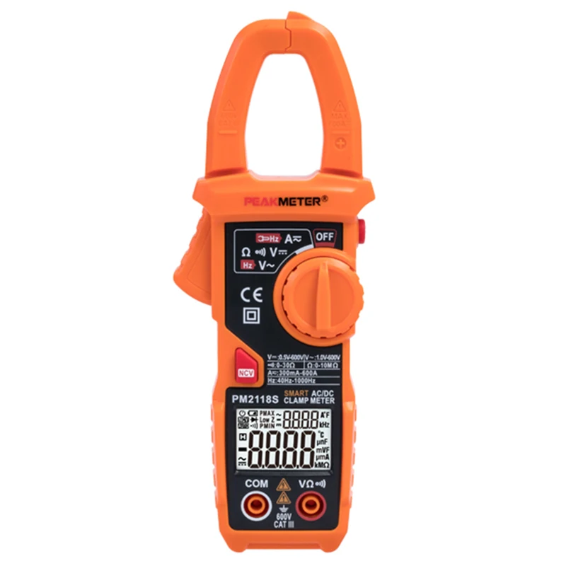 

SHGO-PEAKMETER PM2118S Portable Smart AC/DC Clamp Meter Multimeter AC Current Voltage Resistance Continuity