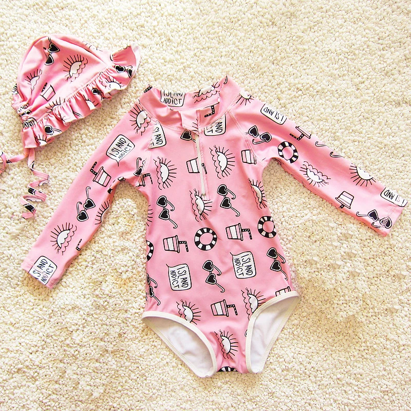 

Summer Girls Long Sleeve Swimwear For toddler swimwear Printing Swimsuit Baby Girls Cartoon Beach Wear toddler girl swimwear