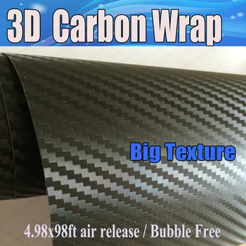 

3D Big texture Black Carbon Fibre Vinyl Wrap With grid WRAPPING with Air Bubble Free Car Wrap Styling sticker 1.52x30m