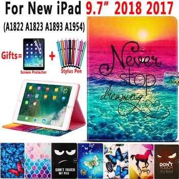 

Fashion Painted Leather Smart Case for Apple iPad 9.7 2017 2018 A1822 A1823 A1893 A1954 5th 6th Generation Cover Coque Fanda