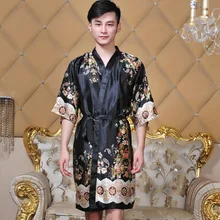 Новинка Черный Мужской Шелковый банный халат-кимоно китайский мужской ночной костюм из вискозы унисекс с v-образным вырезом пижамы