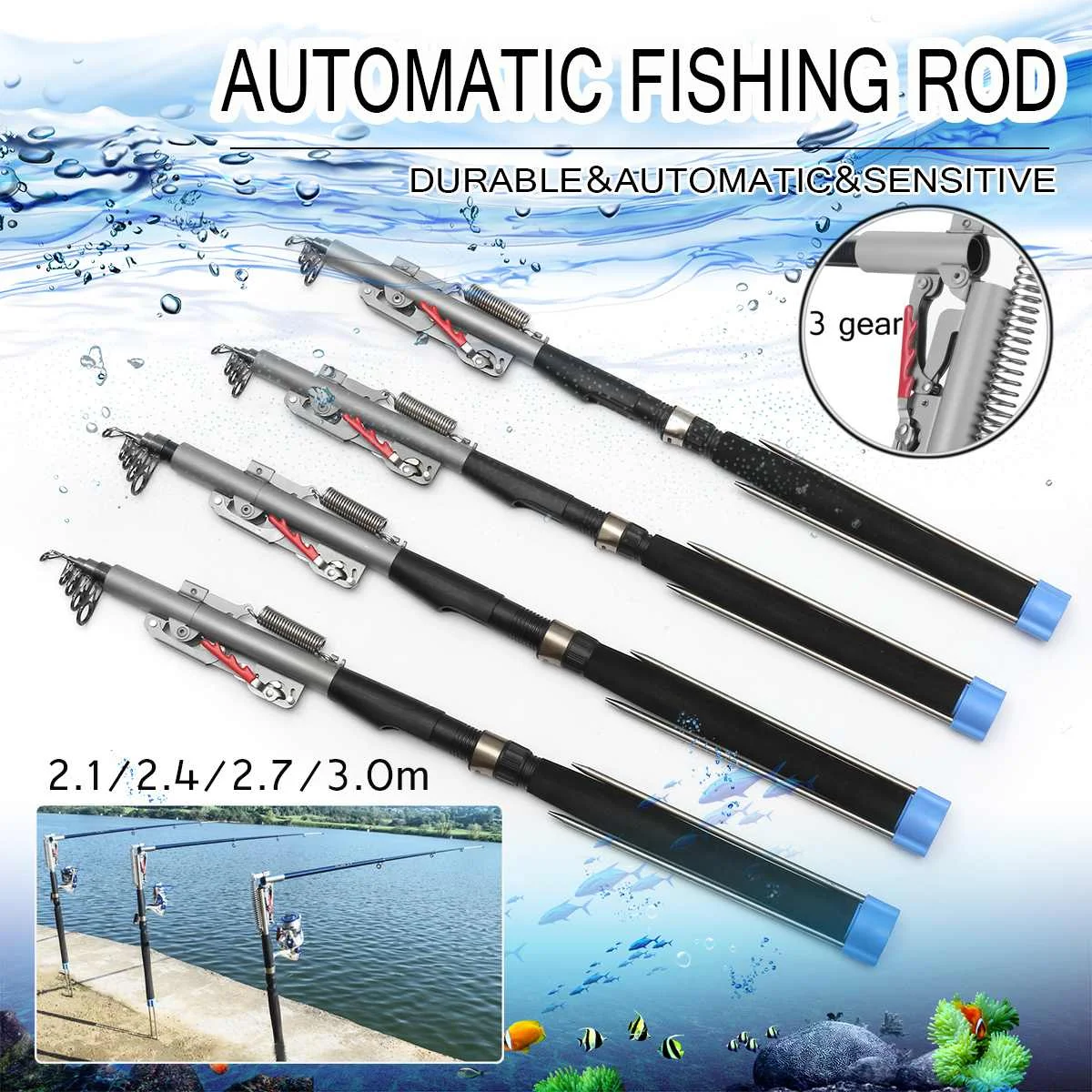 3 Gears Automatic Fishing Rod Spinning Rod carbon fishing fish pole telescopic Travel fishing Rod Tackle high quality