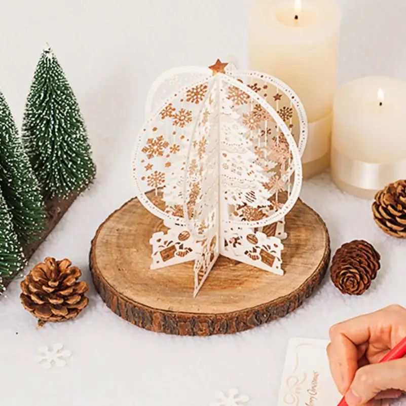 Рождественская открытка благодаря подруге Bronzing Hollow Christmas Crystal Ball Card Adornos De Navidad