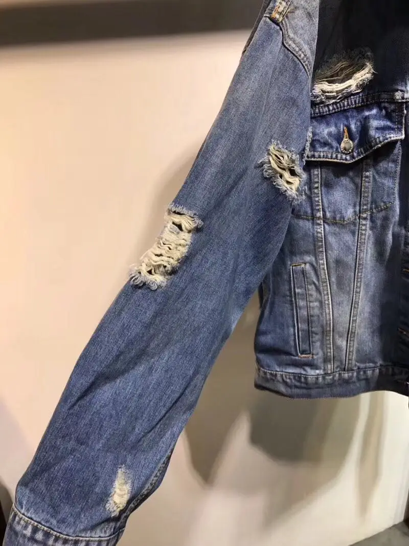 Nouveau Denim Trou Manteau Veste Printemps Tutu 2018 Femmes OwqgF7O