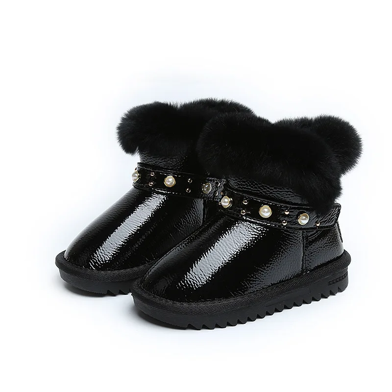 Коллекция года, Детские хлопковые брендовые модные ботинки из натуральной кожи для маленьких девочек Теплые Зимние плюшевые ботинки на меху для детей детские ботинки