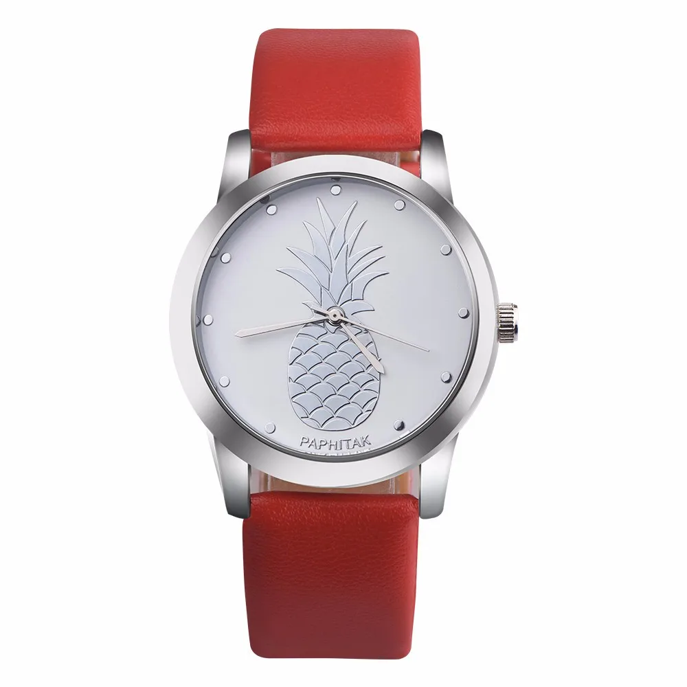 Женские часы с леопардовым принтом ананаса, кожаный ремешок, кварцевые наручные часы, повседневные спортивные женские часы Clcok Relojes Mujer Kol Saati# W - Цвет: Red