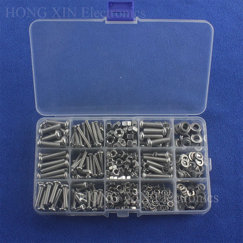 

525pcs/set SS304 Stainless Steel Screw Button Head cross screw Phillips Screws Cross Recessed Round Pan Head M4/M5/M6 Nut Washer