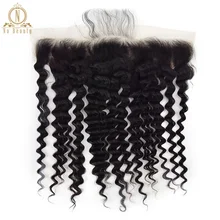 Onda profunda Rendas Frontal Transparente 13x4 Claro Laço Frontal Pré Arrancadas Peruano Remy Do Cabelo Humano Para As Mulheres 130% natural Preto