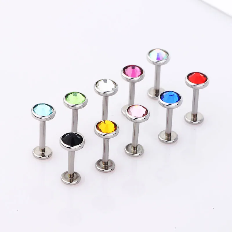 TIANCI FBYJS 2 шт./лот Flat Top 3/4 мм Внутренне Labret Нержавеющая сталь губ пирсинг кольцо 16 г козелка уха украшения для тела 6/8/10 мм
