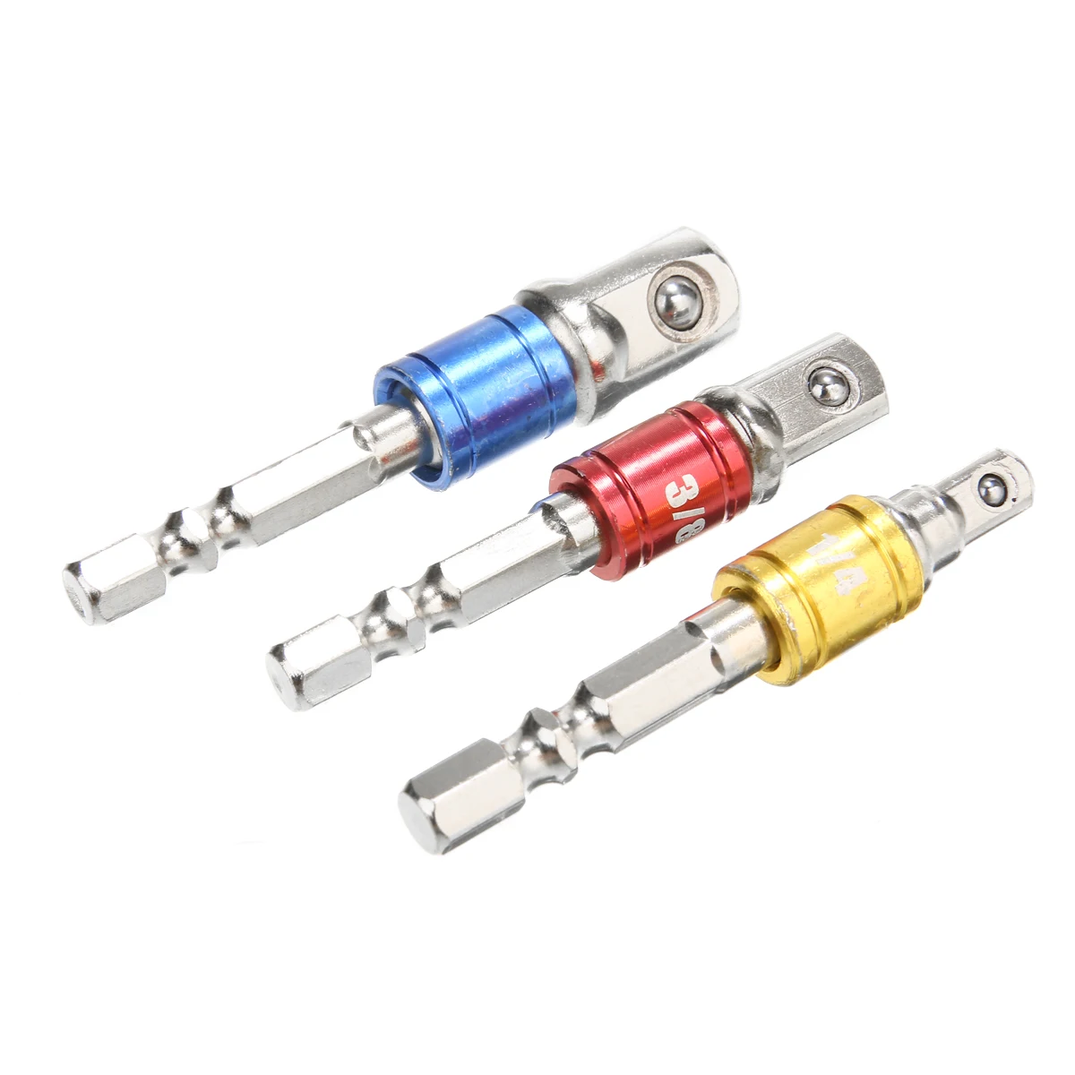 3pcs Drill Socket Adapter for Impact Driver with 1/4" Shank to Square Socket Drill Bits Bar Extension 1/4" 3/8" 1/2" Bit Set