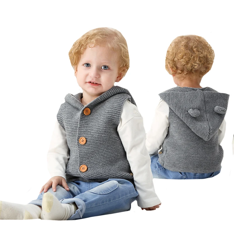 

2019 Baby Boys Sweaters Cartoon Bear Newborn Girls Cardigans Knit Infant Unisex Knitwear Coats Hooded Sleeveless Kids Jackets