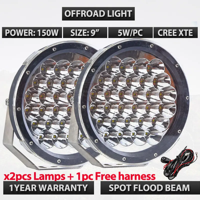 Pair 150W 9inch LED Light OffRoad Work Light Driving Lamp 12v 24v Truck SUV Car Headlight led auxiliary beam light Free shipping