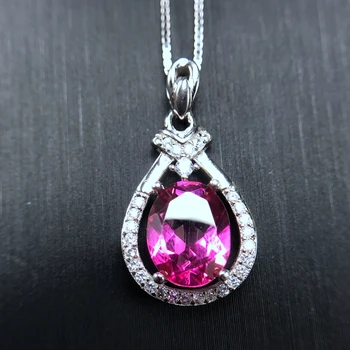 

Uloveido Verified Pink Topaz Necklace Women, 925 Sterling Silver Gemstone Jewelry Wedding, 7*9mm Velvet Box Certificate FN176