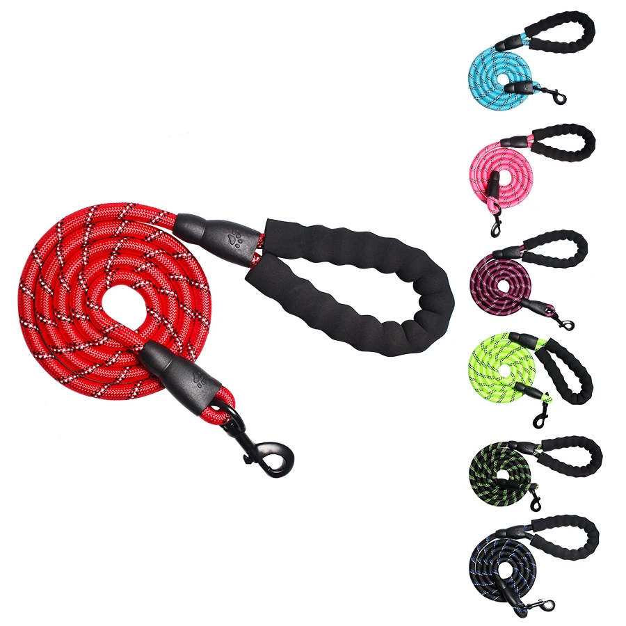 

Dog Leash Nylon Pet Dog Running Leashes Hands Foam Handler Reflective Round Rope Mountain Climbing Rope For Large Dogs