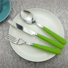 

3Pcs Promotion Splice Dinnerware Stainless Steel Eco-Friendly Plastic Dark Green Kids Silverware Set Western Food Set For Gift