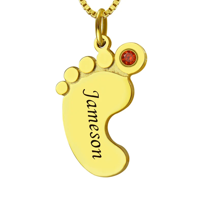 

AILIN Gold Color Baby Feet Necklace Birthstone Mom Necklace Engraved kids Name Necklace Celebrate Moms Children Name Jewelry