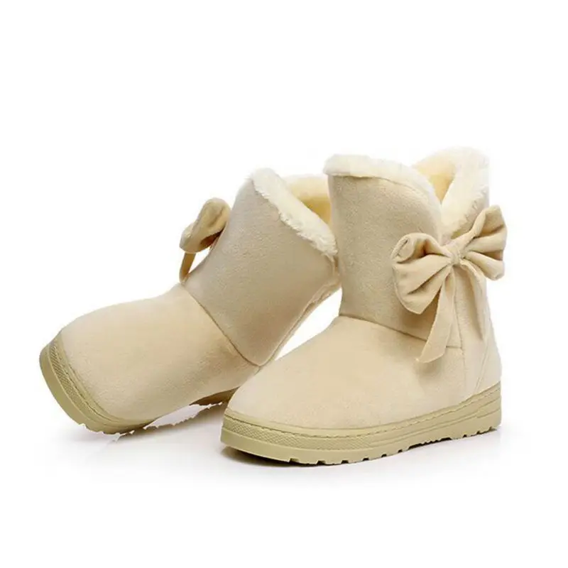 Mujer botas de Nieve de Peluche Con Bowtie Slip On Botines Mujer botas de Nieve de Peluche Con Bowtie Slip On Botines