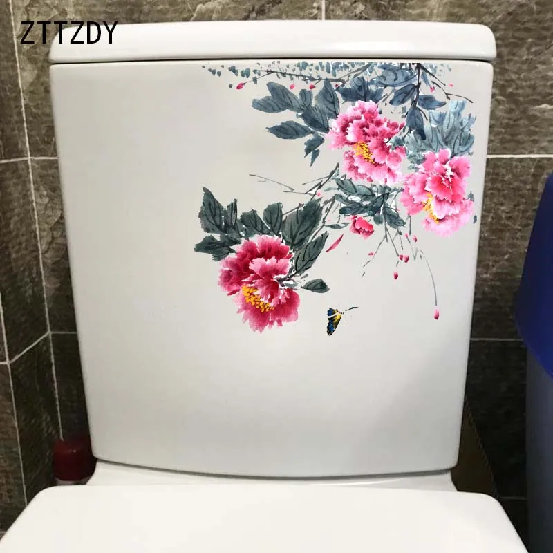 ZTTZDY 23 6*22 8 см Розовый пион бабочка классическая спальня настенная наклейка Туалет