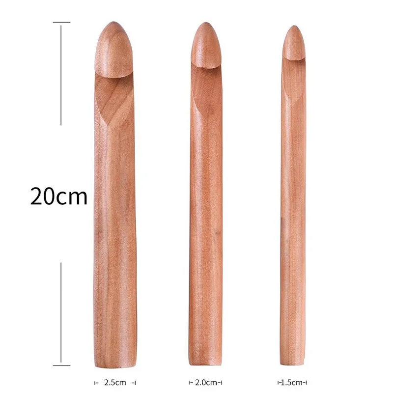 Looen Brand Mix 3pcs 152025mm Handcrafted Wooden Crochet Hooks Giant Yarn Hook For Knitting With Box For Mother Women Gift (6)