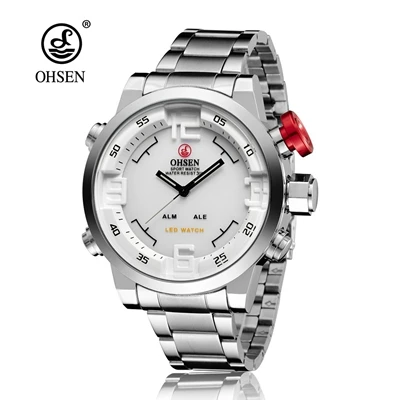 OHSEN бренд Цифровые кварцевые наручные часы Мужчины Мужской 3ATM повседневные уличные спортивные электронные Военные Светодиодные часы Relogio Hombre - Цвет: Silver white