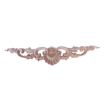 

Rubber Wood Carved Onlay Applique Unpainted Flower Door Home Furniture Decor size:28X5.5cm