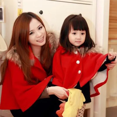 

Autumn&Winter Mother Daughter Christmas Outfits Fashion Woolen Coat Collar with cap Matching Clothes Family Matching Outfits
