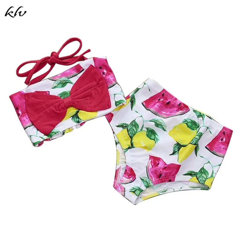 Детский милый купальник, арбуз, зеленый лимон, с принтом, для девочек, на бретельках, Раздельный тип, купальные костюмы, одежда для бассейна, костюм