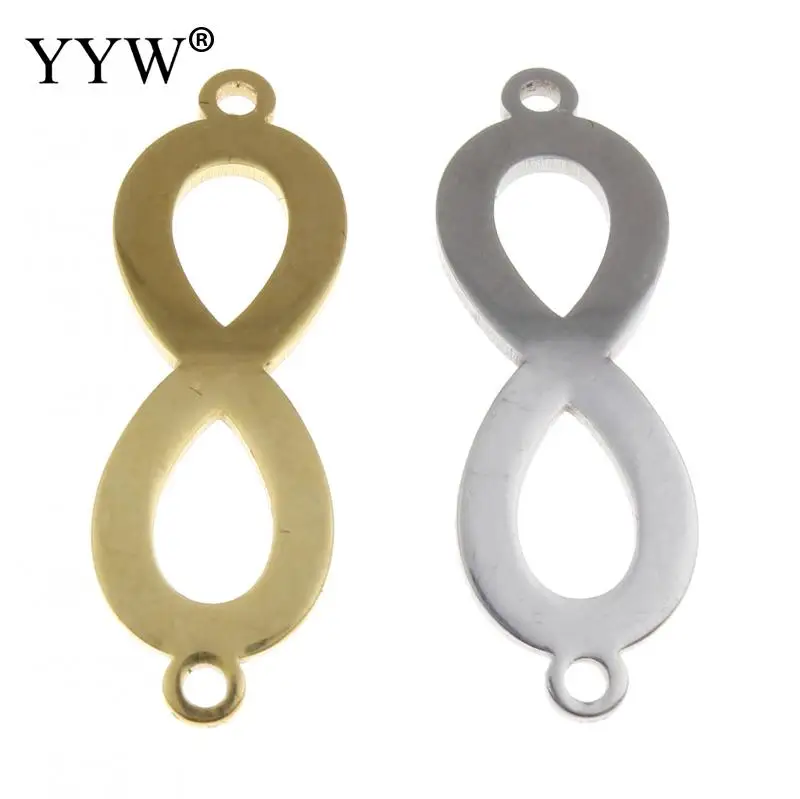 

YYW DIY Jewelry Accessories Beading Findings Gold/Original Color Stainless Steel Number 8 1/1 loop Infinity Beaded Connector