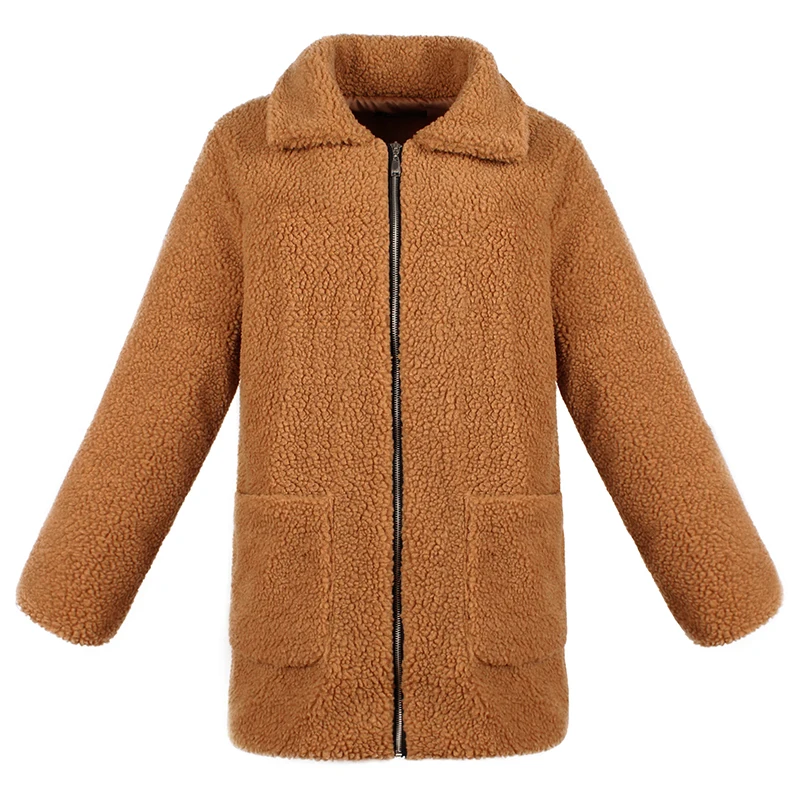 Женское пальто большого размера, отложной воротник, длинный рукав, молния, карман, повседневная верхняя одежда, куртка, теплое зимнее пальто, manteau femme hiver